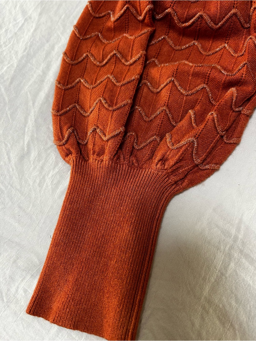 Puff-Sleeve Mock Neck Sweater in Rust - Picture 4 of 6